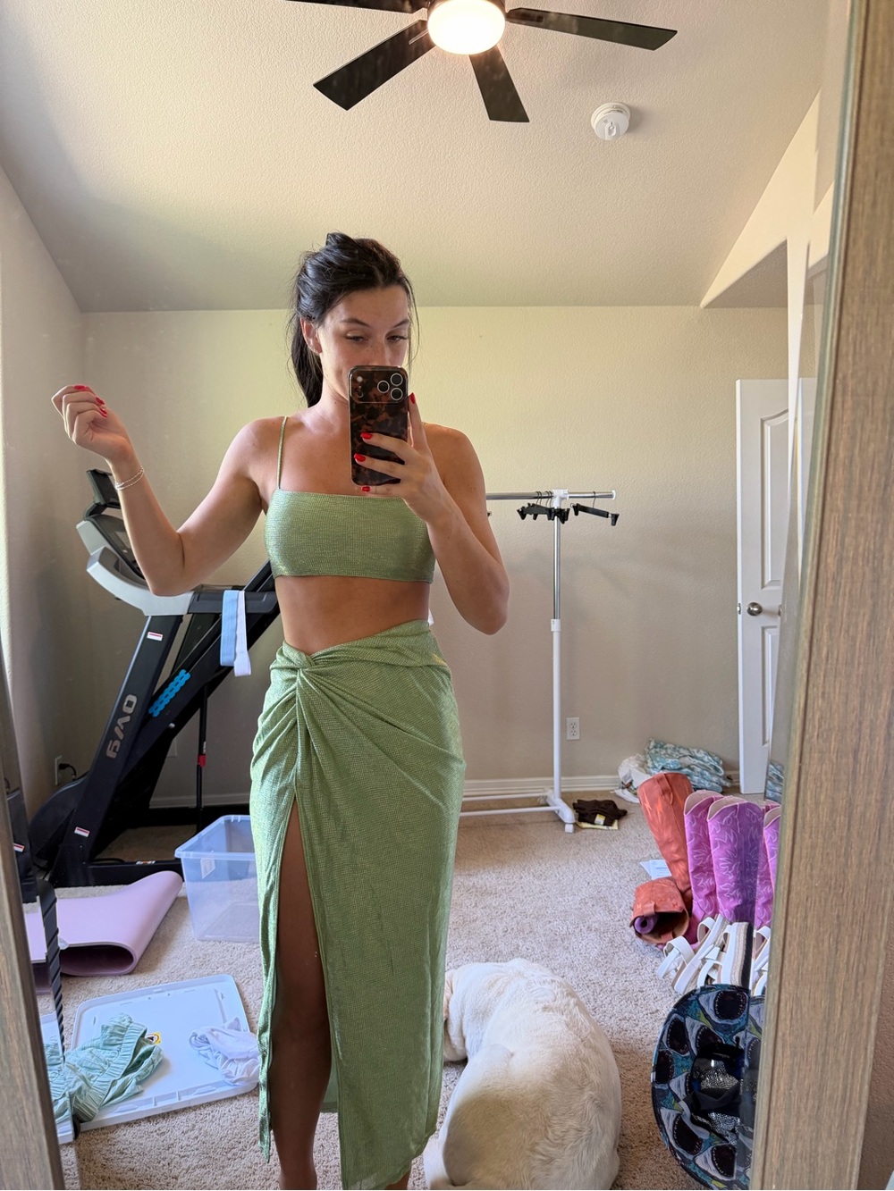 12th Tribe Metallic Mint Twist Skirt Set